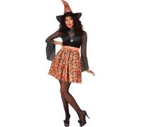 Vintage Witch Costume Ladies Halloween Witches Fancy Dress Outfit + Hat
