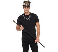Smiffys Voodoo Kit, with Feather Top Hat, Black Detachable Skull Cane & Bone Necklace, Halloween Fancy Dress Accessory, Voodoo Woman Dress Up Accessories