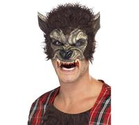 Smiffys Werewolf Half Face Latex Mask, Brown with Fur & Teeth, Halloween Fancy Dress Accessory, Werewolf Dress Up Masks