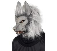 Smiffys Werewolf Latex Mask, Grey with Hair & Ears, Halloween Fancy Dress Accessory, Werewolf Dress Up Masks