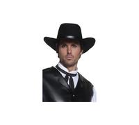 Smiffys Authentic Western Gunslinger Hat, Black Wide Brimmed, Cowboys and Indians Fancy Dress, Adult Dress Up Hats