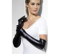 Smiffys Gloves, Wet Look, Black , Fever Gloves Fancy Dress, Fever Dress Up Accessories