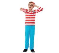 Smiffys Where's Wally Deluxe Costume, Childrens Red & White Top, Trousers, Hat & 3D Glasses, Iconic Outfit with 3D Print, Perfect for Themed Parties or World Book Day or Halloween