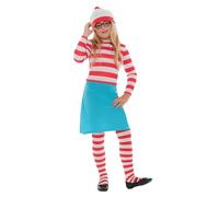Smiffys Where's Wally Wenda Child Costume, Childrens Red & White Hat, Top, Skirt, Glasses & Tights, Iconic Bobble Hat & Glasses, Perfect for a Themed Parties or World Book Day or Halloween