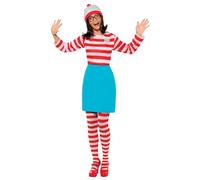 Smiffys Where's Wally? Wenda Costume, Red & White with Top, Skirt, Glasses, Tights & Hat, Officially Licensed Where's Wally Fancy Dress, Adult Wheres Wally Dress Up Costumes