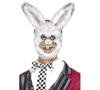 Smiffys White Rabbit Mask, White EVA, with Fur, Halloween Twisted Fairytale Fancy Dress, Animal Dress Up Masks