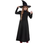 Smiffys Wicked Witch Girl Costume, Black with Dress & Hat, Halloween Child Fancy