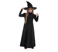 Smiffys Wicked Witch Girl Costume, Black with Dress & Hat, Halloween Child Fancy Dress, Witch Dress Up Costumes