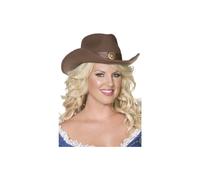 Smiffys Fever Wild West Cowboy Hat, Brown Felt with Gold Star Detail, Fever Accessories Fancy Dress, Cowboy Dress Up Hats