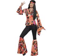 Smiffys Willow the Hippie Costume Multi Coloured with Top Trousers Headscarf &