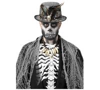 Smiffys Witch Doctor Distressed Black Top Hat with Feathers, Halloween Fancy Dress Accessory, Voodoo Woman Dress Up Hats