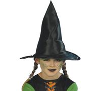 Smiffys Witch Hat, Child, Black Shiny Fabric, 30cm Diameter, Halloween Child Fancy Dress, Witch Dress Up Hats