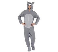Smiffys Wolf Costume, Grey All In One with Hood, Party Animals Fancy Dress, Werewolf Dress Up Costumes