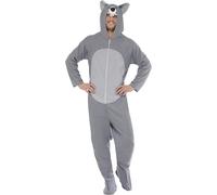Smiffys Wolf Costume, Grey All In One with Hood, Party Animals Fancy Dress, Werewolf Dress Up Costumes