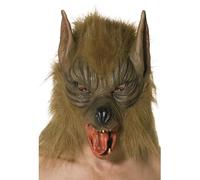 Smiffys Wolf Mask, Brown Overhead, Latex, Halloween Fancy Dress Accessory, Adult Dress Up Masks