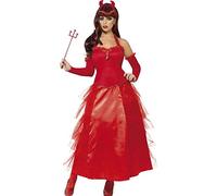 Smiffys Women’s Devilish Glamour Costume, Dress, Glovettes and Headband, Legends of Evil, Colour: Red, Size: S, 33269