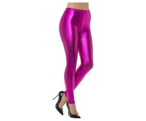 Smiffys Women's 80s Disco Metallic Leggings in Pink | Size: Medium Smiffys Pink M