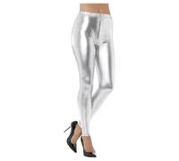 Smiffys Women's 80s Disco Metallic Leggings in Silver | Size: Large Smiffys Silver L