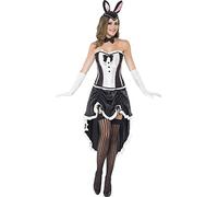 Smiffy's Women's Bunny Burlesque, Corset, Adjustable Skirt and Bow Tie, Size: 16-18, Colour: Black and White, 43883