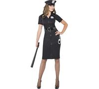 Smiffys Women's Constable Cutie Costume, Dress, Hat and Belt, Size 8-10, Colour: Black, 43864