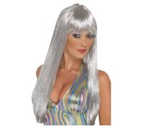 Smiffys Women's Disco Glitter Wig in Silver Smiffys Silver