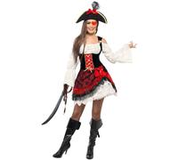 Smiffys Women's Glamorous Pirate Costume Set in Dark Red | Size: Medium Smiffys Dark Red M