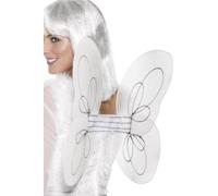 Smiffys Angel Glitter Wings, White & Silver 50x30cm/20x12in, Fairytale, Wings and Wands Fancy Fancy Dress, Angel Dress Up Accessories Halloween