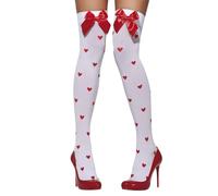 Smiffys Women's Heart Opaque Bow Hold Up Stockings in White Smiffys White One Size