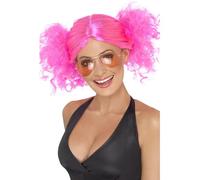 Smiffys 80s Bunches Wig, Pink , 1980's Fancy Dress, 1980s Dress Up Wigs