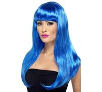 Smiffys Babelicious Wig, Blue Long, Straight with Fringe, Ladies Glamour Wigs Fancy Dress, Adult Dress Up Wigs