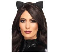 Smiffys Womens/ladies Cat Ears Vinyl Glitter Headband Black (One Size)