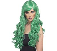 Smiffys Desire Wig, Green Long, Curly with Fringe, Ladies Glamour Wigs Fancy Dress, Adult Dress Up Wigs Halloween