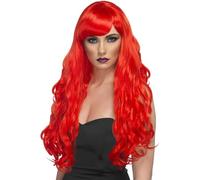 Smiffys Desire Wig, Red Long, Curly with Fringe, Ladies Glamour Wigs Fancy Dress, Adult Dress Up Wigs