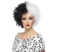 Smiffys Evil Madame Wig, Black & White Short, Curly, Icons & Idols Fancy Dress, Adult Dress Up Wigs Halloween