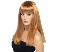 Smiffy's Glamourama Wig – Auburn Long Straight with Fringe – Ladies Fancy Dress