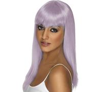 Smiffys Womens Long and Straight Lilac Wig with Bangs, One Size, Glamourama Wig,