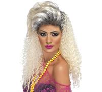 Smiffys Womens Long Curly Blonde 80s Wig with Quiff, One Size, 80s Bottle Wig, 5