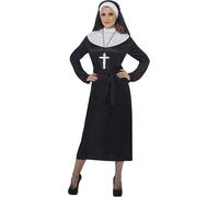Smiffys Women's Nun Costume Dress with Belt and Headdress, Black, Large