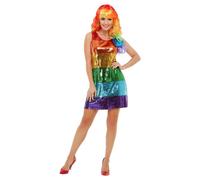 Smiffys Women's Rainbow Glitter Costume Dress | Size: Medium Smiffys Multicolor M