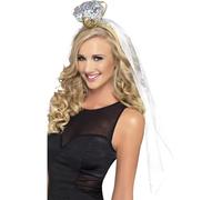 Smiffy's Headband - Hen Night Ring - White with Veil - One Size