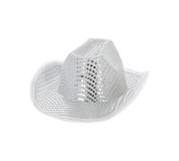 Smiffys Women's Sequin LED Light Up Cowboy Hat in Silver Smiffys Silver One Size