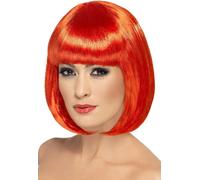 Smiffys Womens Short 12inch Red Bob with Bangs, One Size, Partyrama Wig, 5020570