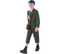 Smiffys World War II Evacuee Boy Costume, Green Coat, Trousers, Hat and Bag, Boys Fancy Dress, 1940s Dress Up Costumes