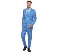 Smiffys Wrapping Paper Suit, Multi-Coloured with Jacket, Trousers & Tie, Stand Out Suits Fancy Dress, Xmas Dress Up Costumes