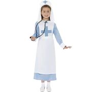 Smiffys WW1 Nurse Costume, Blue Dress, Mock Apron and Headpiece, Girls Fancy Dress, Child Dress Up Costumes