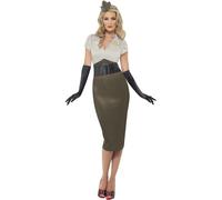 WW2 Army Pin Up Spice Darling Costume, Green, Dress And Hat - army costume ww2 fancy dress pin up ladies spice darling war 1940s womens world outfit