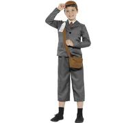 Smiffys WW2 Evacuee Boy Costume, Grey Jacket, Trousers, Mock Shirt, Bag, Hat & Name Tag, Boys Fancy Dress, Child Dress Up Costumes, World Book Day