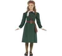 Smiffys WWII Evacuee Girls Fancy Dress British World War 2 Book Day Childs Kids Costume Green Large 10 - 12 Years