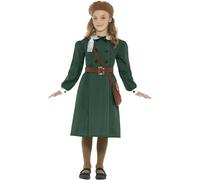 Smiffys WWII Evacuee Girls Fancy Dress British World War 2 Book Day Childs Kids Costume Green Tween 12 -14 Years