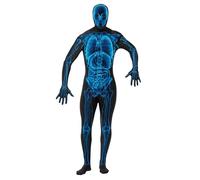 Smiffy's X-Ray Skeleton 2nd Skin Bodysuit Blue & Black, Concealed Fly, Under-Chin Opening, Mens